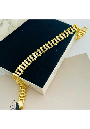 Kuyumcu Model Bileklik Vintage Arpa Bileklik Zirkon Çelik Kararmaz Xuping 14ayar Gold 17+3cm Gold