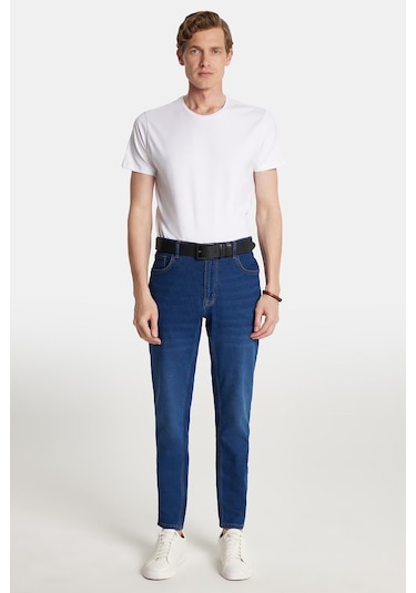 Erkek Normal Kesim Denim Yıkamalı Düz Paça Lacivert Jean Kot Pantolon-34090 Lacivert