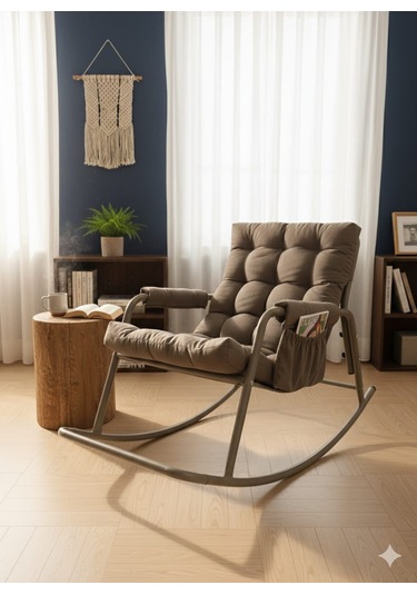 Roket Sallanan Koltuk Rahat Tv, Okuma Ve Emzirme Sandalyesi Yumuşak Minderli Kahverengi