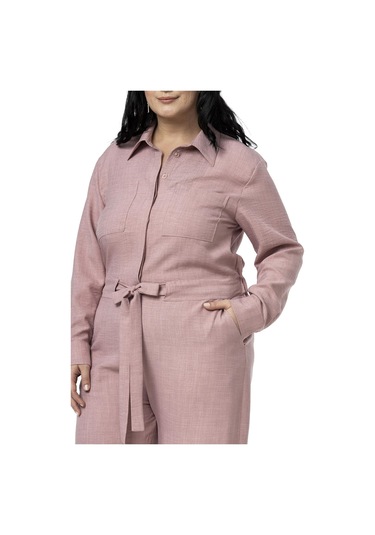 Büyük Beden Beli Tünelli Ve Arkadan Lastikli Geniş Paça Pembe Tulum Pembe