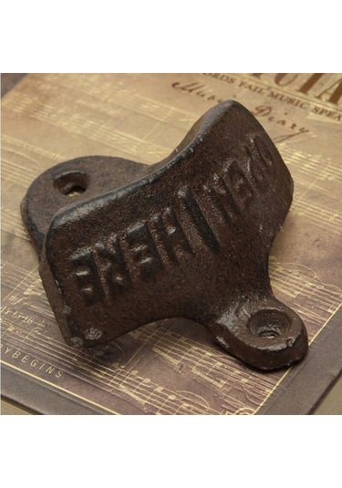 Dökme Demir Duvara Asılı Şişe Açacağı - Kahverengi Çok Renkli