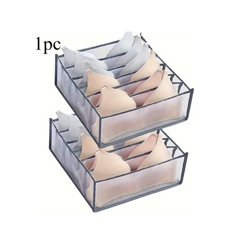 Dashanshop Katlanır 6 Bölmeli Sutyen Ve İç Çamaşırı Çekmeceli Düzenleyici Gri Saklama Sepeti Gri