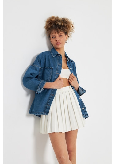 Kutaf Denim Klasık Cift Cepli Kot Gömlek Mavi