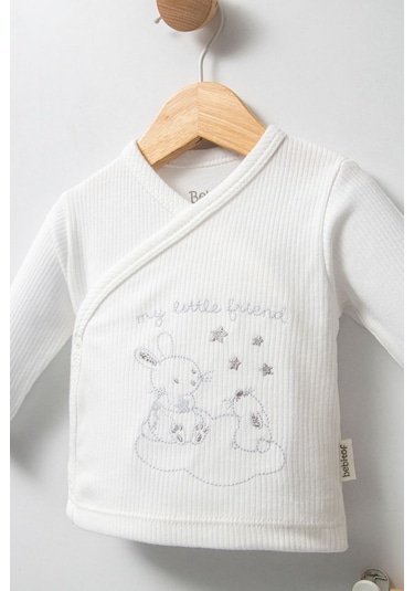 Sevimli Buluttaki Tavşan Desenli 10 Parça Kutulu Yenidoğan Hastane Çıkışı Zıbın Seti Ekru