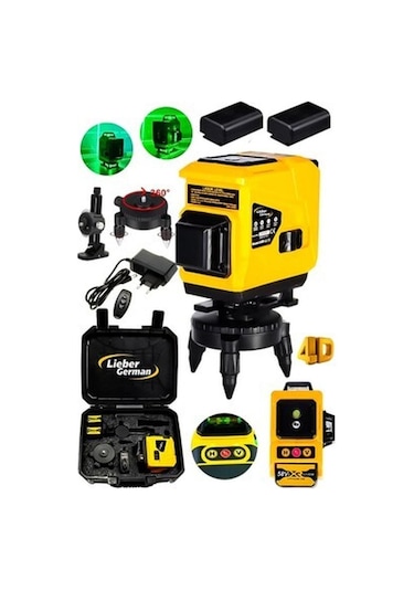 Lieber German 360 Dönerli 2 Akülü 45 Metre Nişangah 12 Köşe Hizalamalı Lazer Metre Lazer Hizalama Makinesi