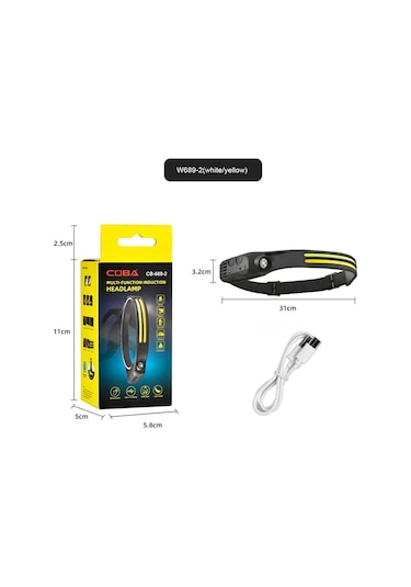 Sensörlü Far Cob Led Far Şarj Edilebilir Kafa Feneri 18650 Dahili Çok Renkli