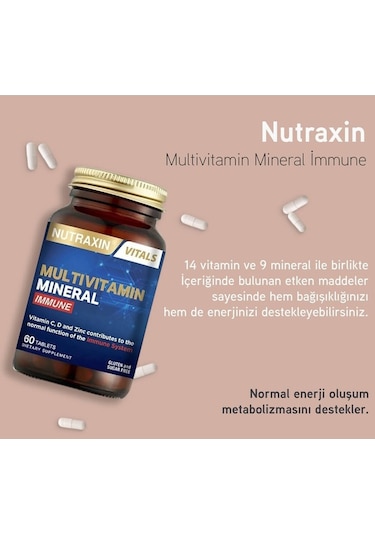Nutraxin Multivitamin Mineral Immune Complex 60 Tbl - Magnezyum, C, D, Zinc, Demir, B12, Kolin, İyot