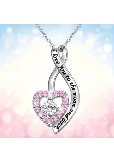 Rhineston 925 Ayar Gümüş Zincir Seni Seviyorum Yazılı Kalp Kolye Çok Renkli