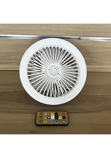 Boatshop1 1 Akıllı Tavan Fanı Işığı Uzaktan Kumanda E26 E27 Soket Ayarlanabilir Işık Fan Yuvarlak 1 Takım