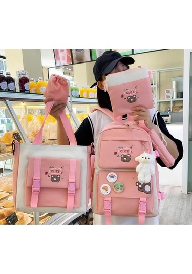 Yucama Yucama Okul Çantası 5 Adet Ortaokul Lise Öğrencisi Sırt Çantası Set Estetik Okul Çantaları Rozet Ve Kolye Ile Sevimli Kitap Çantası, Omuz Çantası, Kalem Kutusu, Bez Çanta - Pink Kırmızı - Gri Yucama Yucama Okul Çantası 5 Adet Ortaokul Lise Öğrencisi Sırt Çantası Set Estetik Okul Çantaları Rozet Ve Kolye Ile Sevimli Kitap Çantası, Omuz Çantası, Kalem Kutusu, Bez Çanta - Pink Kırmızı - Gri