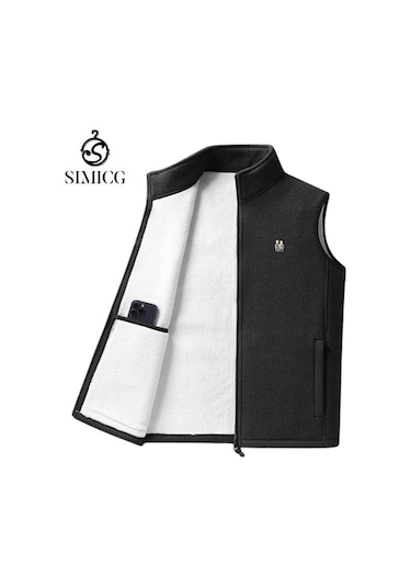 Sımıcg Erkek Sonbahar Ve Kış Peluş Sıcak Yelek - Siyah