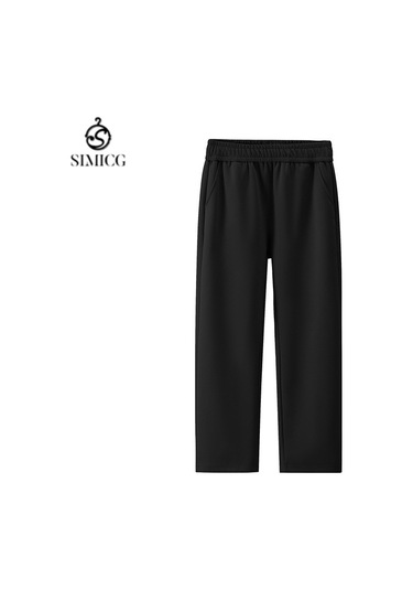Erkek Rahat Bol Spor Pantolon Düz Renk İlkbahar Sonbahar Kış Erkek Pantolonu Siyah
