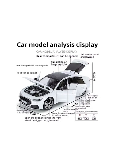 Scowetto Audi A7 Araba Siyah 1:24 Diecast Metal Model Araba Koleksiyon Araba 21 Cm Oyuncak Araba