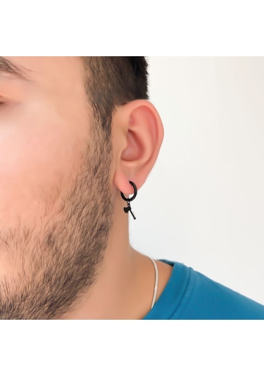 FerizZ 316L Çelik Unisex Siyah Tek Balta Küpe UNK-486 Siyah
