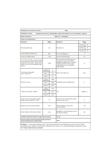 Beko CM 8101 T C 1000 Devir 8 KG Çamaşır Makinesi