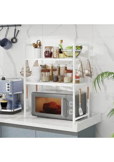 Mutfak Depolama Rafı Çok Katmanlı Mikrodalga Raf Ayarlanabilir Siyah