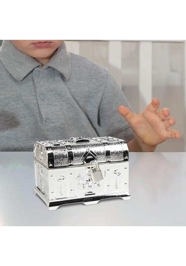 Homyl Antik Korsan Hazine Sandığı Kilit Ve Anahtar 14cmx10cmx9.5cm-gümüş Gümüş