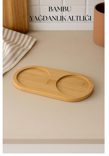 Bambu Yağdanlık Altlığı Çift Yuvalı 9x19 Cm Ahşap