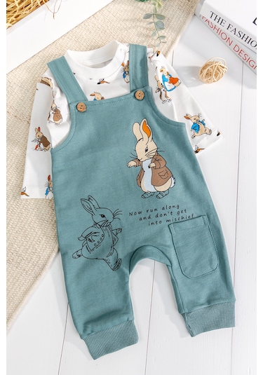Babymod Tavşan Fiğürlü 2'li Erkek Bebek Salopet Tulum Yeşil