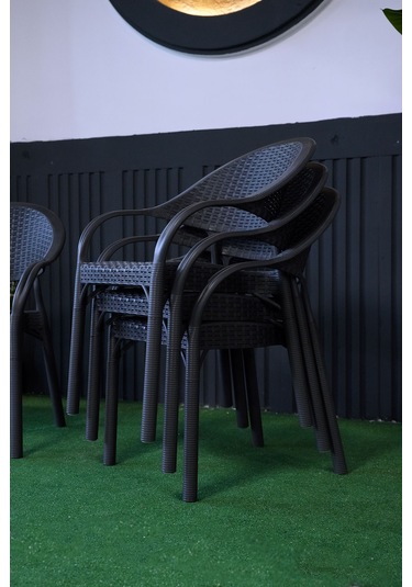 Alezy Bambu Rattan Kollu Koltuk 4 Adet Antrasit