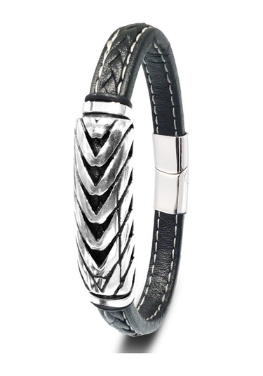 Casera's Zincir Motifli Çelik Ve Deri Erkek Bileklik Csr2221051