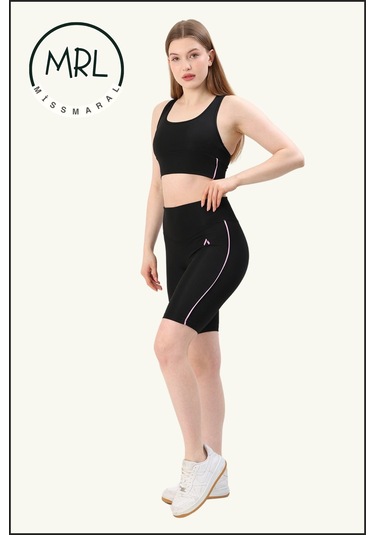Kadın Siyah Yüksek Bel Toparlayıcı Biker Şort Kısa Spor Tayt Likralı Dalgıç Biker Tights 1043 Siyah Lila