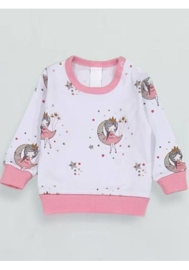 Kız Bebek Desenli Pamuklu Pijama Takım-15340 Beyaz
