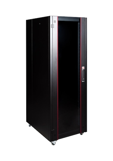 Lande Demonte 42u 600x800 Hyperline Dikili Tip Rack Kabinet Siyah Ön Cam Kapak / Tekerlekli