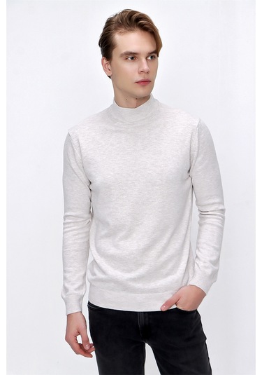 Basic Dinamik Fit Rahat Kesim Yarım Balıkçı Yaka Triko Kazak 99kc017002653 Bej