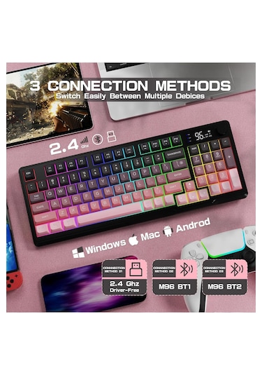 M96 Ofis Klavye Bluetooth/2.4g Kablosuz Oyuncu Klavye Işıklı Usb Type-c Kablolu Şarjlı