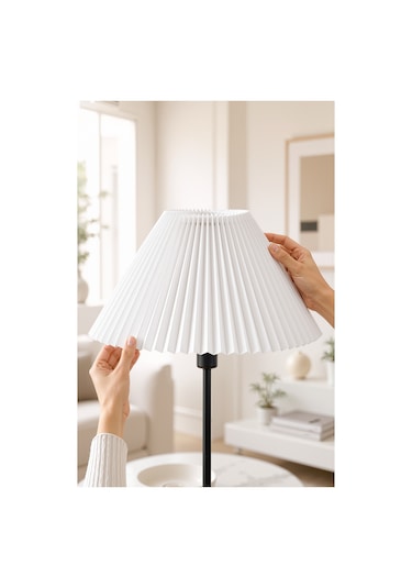 Kırma Lambader Başlığı Pileli Umbrella Kumaş Başlık Çap 36 Cm Lam11 Beyaz