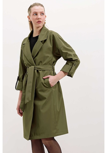 Gabria Kol Katlamalı Bağcıklı Trenchcoat Haki