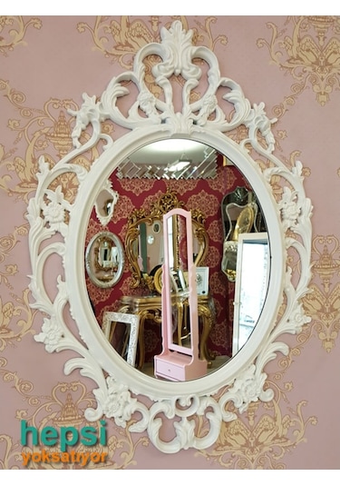 Vintage Taç Model Beyaz Renk Dekoratif Ayna Beyaz