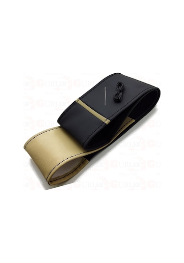 Dikmeli Direksiyon Kılıfı İki Renkli Yüzüklü Bej-Siyah