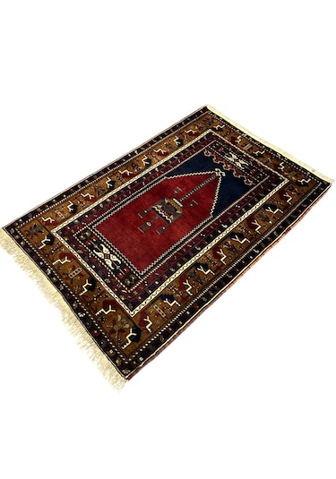 El Dokuma Yahyalı Namazlık 105x160 Kök Boya Yün Seccade