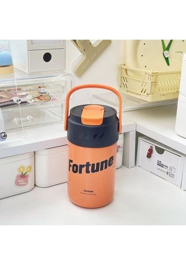 Yingfu Çocuklar İçin Paslanmaz Çelik Pipetli Bardak, Kız Öğrenciler İçin Taşınabilir Termos Bardak, Beyaz-turuncu Beyaz - Turuncu