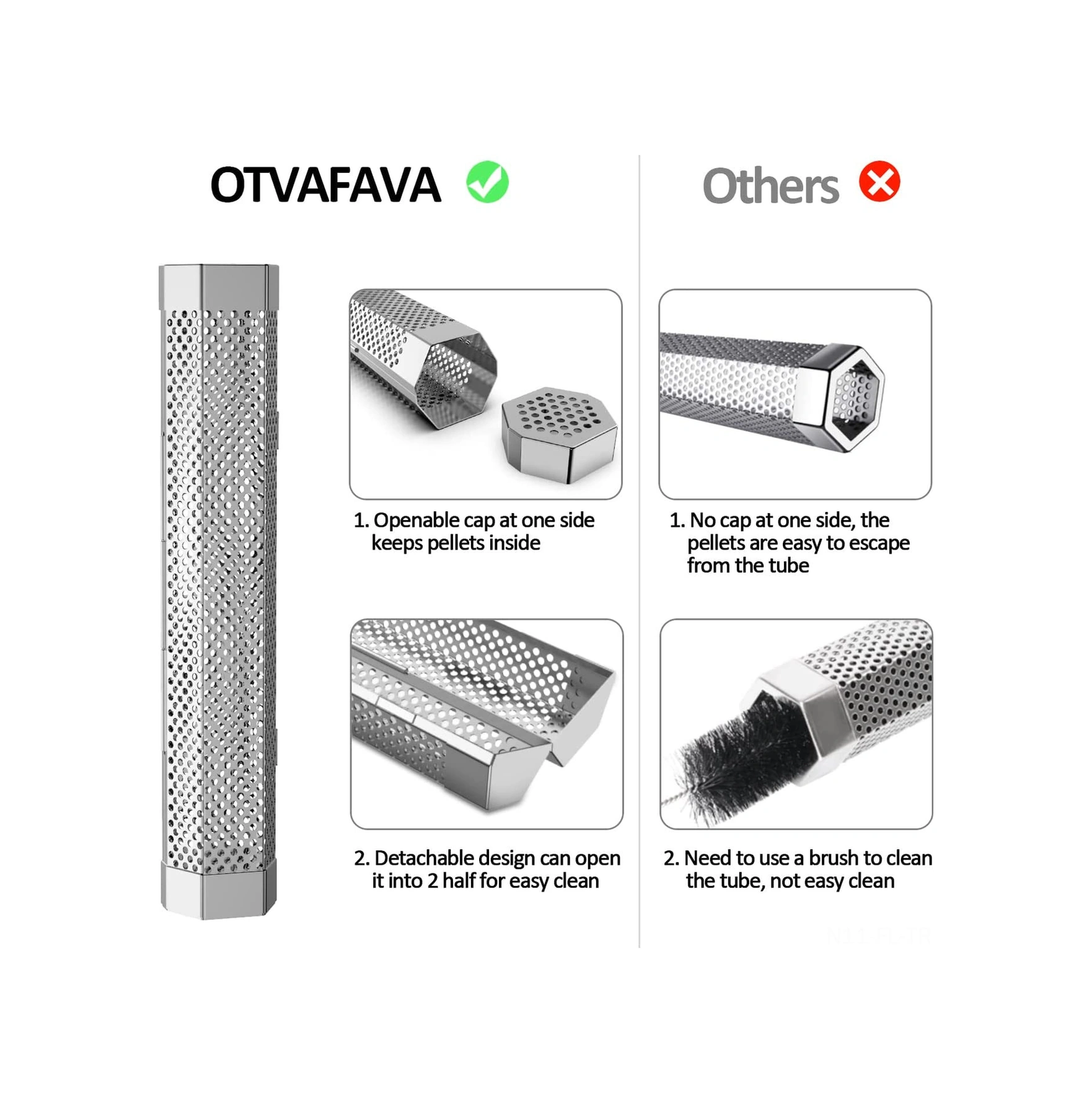 Lemestar Bbq Izgara İçin Paslanmaz Çelik 304 Ahşap İçeren Duman Tüpü, Korozyona Dayanıklı, Perfore Metal Ağızlı Isıtma Aleti Çok Renkli