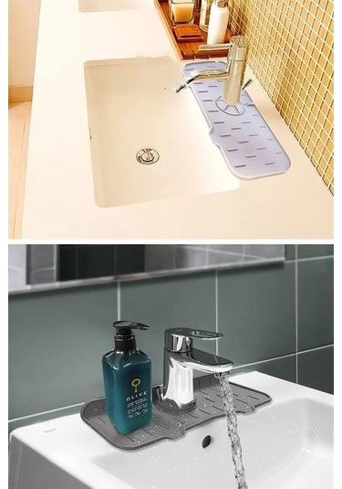 Zmc Bilişim Lavabo İçin Silikon Esnek Mat Musluk Sapı Damlama Tutucu Raf Mutfak Tezgahı Sıçrama Koruma