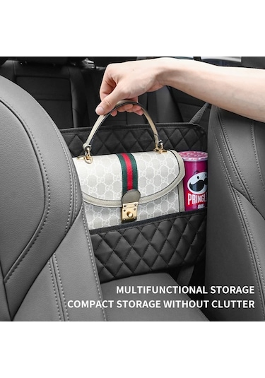 Chuangyinshop Black Car Back Seat Organizer Geniş Kapasiteli 3 Cep Çok Modelli Uyumlu 12 Ay Dayanıklı