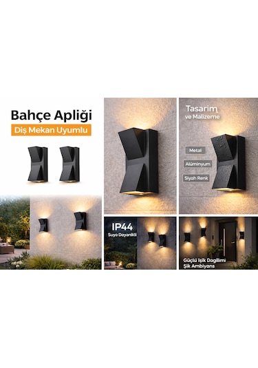 Aplix Bahar Ap-2901 Bahçe Apliği Dış Mekan Duvar Lambası Siyah