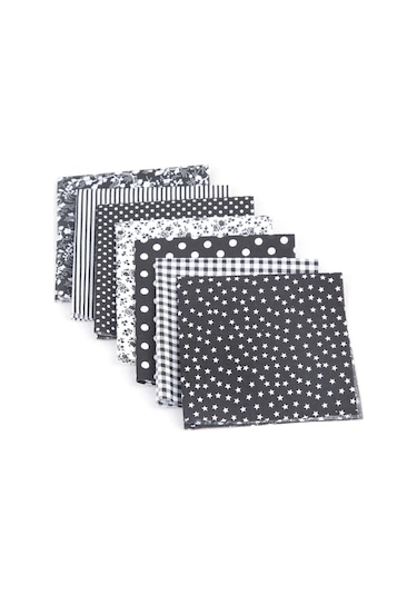 Tenfowee Kumaş Seti: Tam Pamuk Baskılı Desenli 7 Adet 50x50cm, El İşleri Dıy Çanta Yastık Döşeme Kullanıma Uygun Siyah Siyah