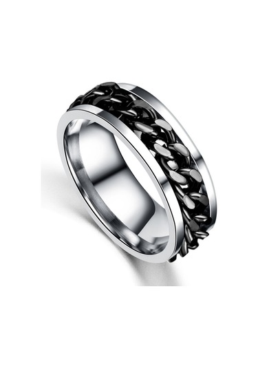 Punk Rock Stainless Steel Rotatable Chain Rings, Ring Size:6 Black Çok Renkli