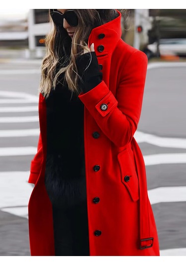 Kadın Sonbahar Ve Kış Büyük Beden Paltoları Kırmızı