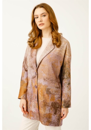 Özel Desenli Keçe Ceket Kaban Lila-lila Lila