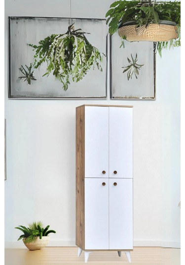 İnci Portmanto Dolabı Atlantik Çam Beyaz 4 Kapaklı Raflı Çok Amaçlı Ayakkabılık 60x37x195 Cm