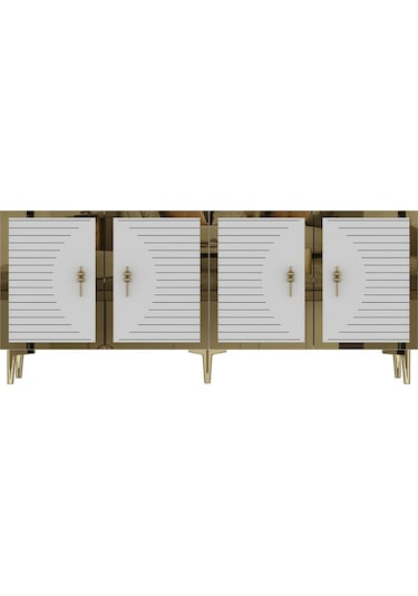 Ka1801bg Tuna Konsol, Tv Sehpası Beyaz-gold 180cm Beyaz