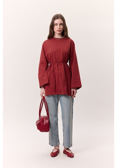 Bağlama Detaylı Oversıze Tshırt Kırmızı Kırmızı