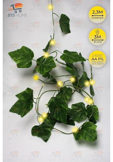 Dekoratif Yeşil Yapraklı 230 Cm Yapay Sarmaşık Ve 300 Cm Peri Led Pembe Renk - Sarı Sarı