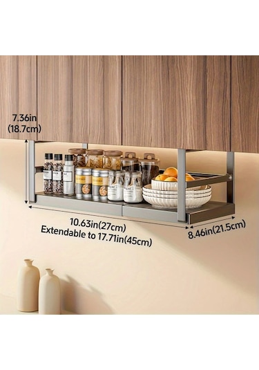 Honeybeeshop 1 Adet Siyah Büyük Ayarlanabilir Metal Dolap Rafı Baharat Şişeleri Ve Soslar İçin Genişletilebilir Mutfak Depolama Rafı