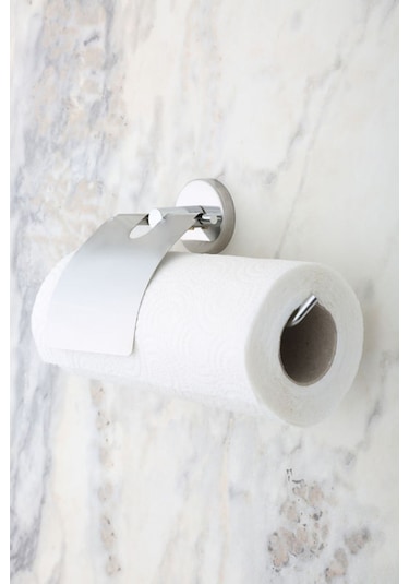 MultiStore Krom Paslanmaz Kapaklı Kağıt Rulo Havluluk, Peçetelik Banyo Askısı Gri